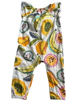 Tea Collection White One-Piece Romper with Yellow & Green Fruit Print